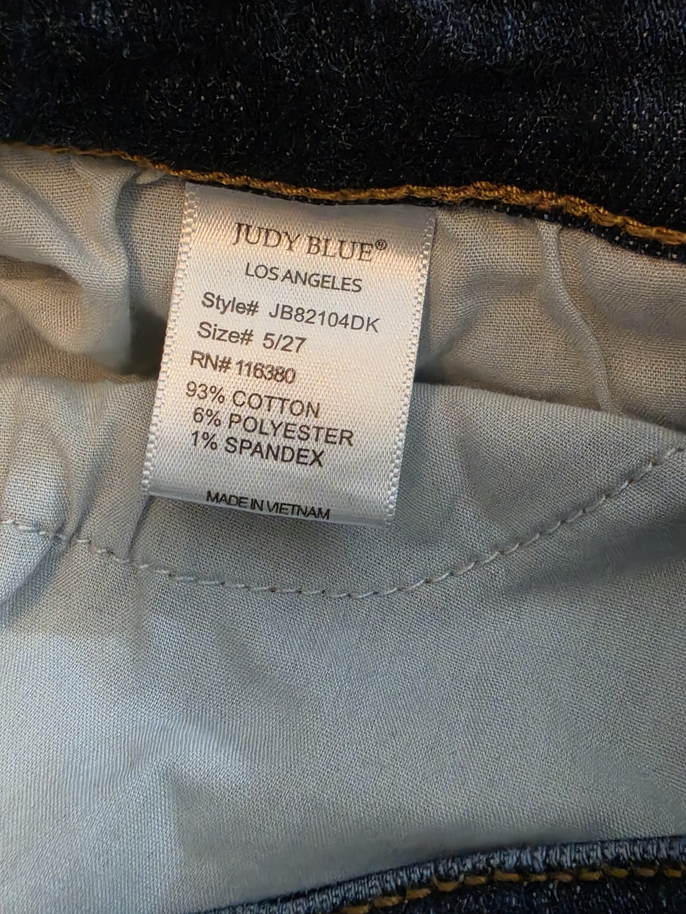 Judy Blue Slim Fit Dark Wash Straight Leg Jeans Distressed Mid Rise Womens 5/27 - Picture 9 of 9